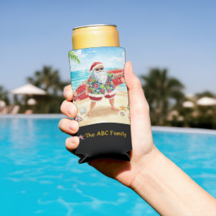 Surfing Santa Christmas in July Coastal Seltzer Can Cooler