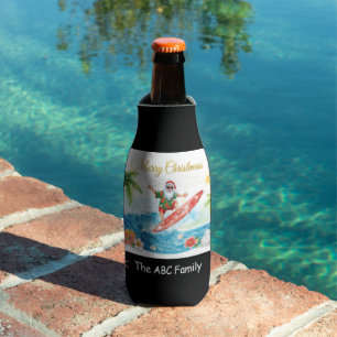 Surfing Santa Christmas in July Tropical Surfing Bottle Cooler