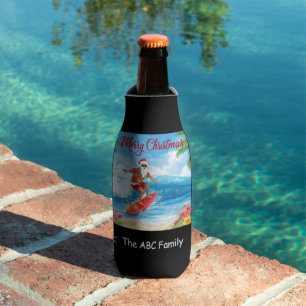 Surfing Santa Christmas in July Tropical Surfing Bottle Cooler