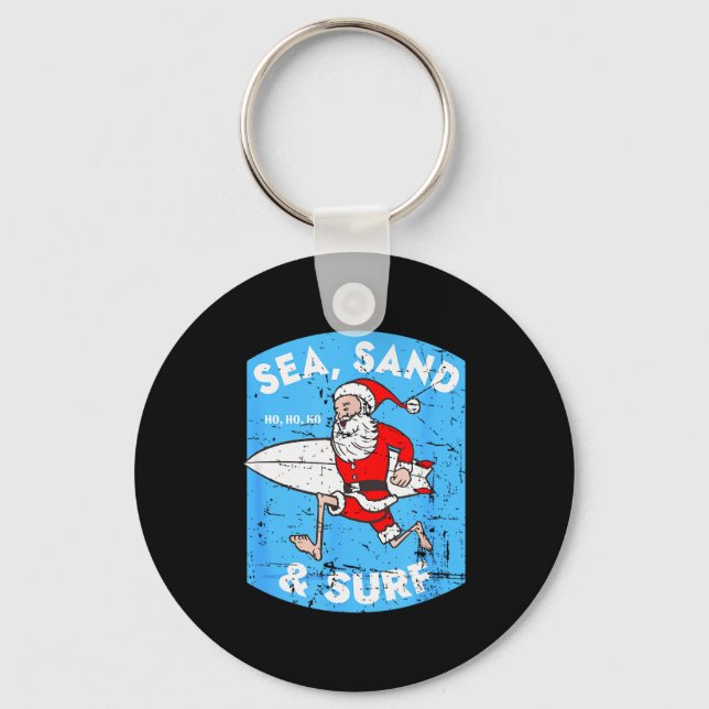Surfing Santa - Christmas Surfboarding Santa Claus Key Ring (Front)