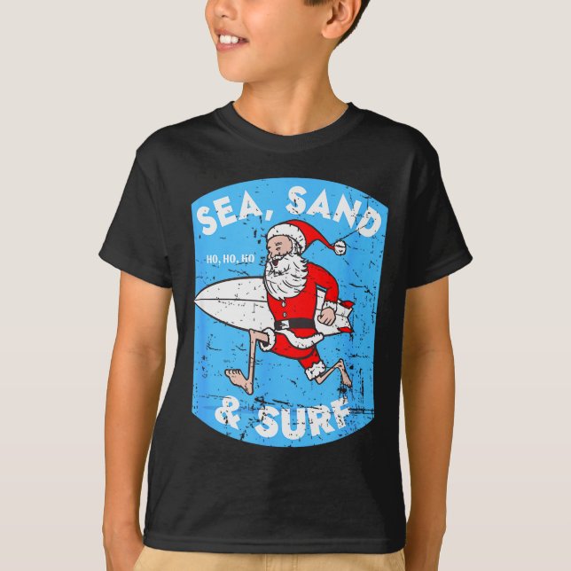 Surfing Santa - Christmas Surfboarding Santa Claus T-Shirt (Front)