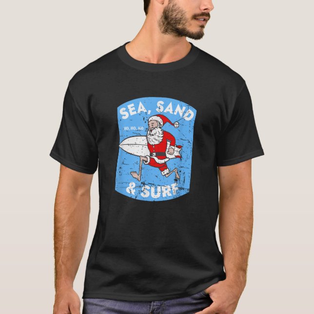 Surfing Santa Christmas Surfboarding Santa Claus  T-Shirt (Front)