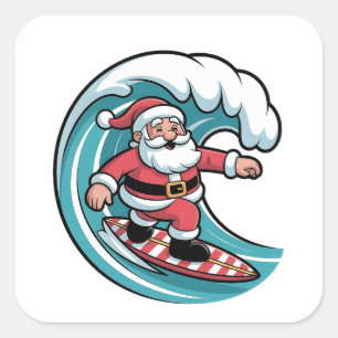 Surfing Santa Christmas Surfer Holiday Beach  Square Sticker