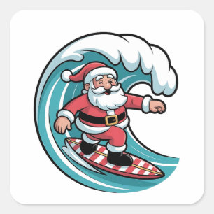 Surfing Santa Christmas Surfer Holiday Beach Square Sticker