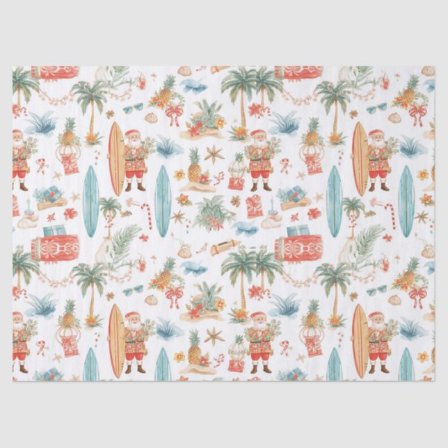 Surfing Santa Christmas Wrapping Paper Sheets  (Front)