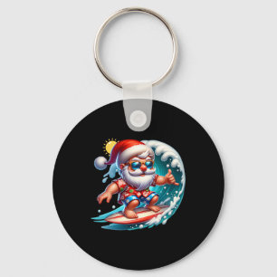 Surfing Santa Claus Christmas In July Beach Summer Key Ring