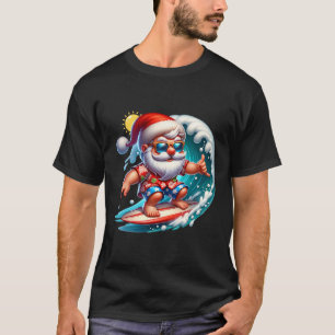 Surfing Santa Claus Christmas In July Beach Summer T-Shirt