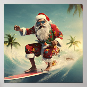 Surfing Santa Claus Holiday poster