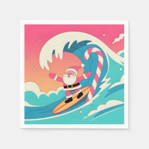 Surfing Santa Claus on a Candy Cane Wave Napkin