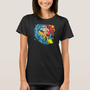 Surfing Santa Claus Surfer Christmas Tropical Tube T-Shirt