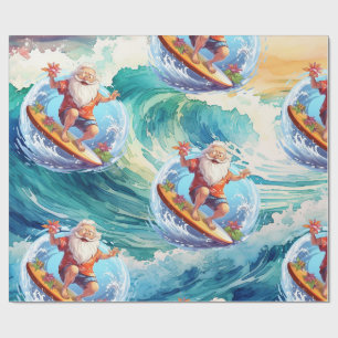 Surfing Santa Claus Wrapping Paper