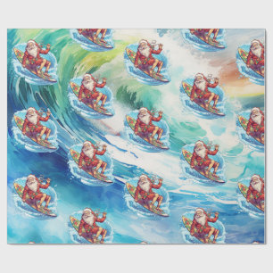 Surfing Santa Claus Wrapping Paper