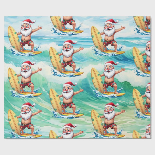 Surfing Santa Claus  Wrapping Paper (Flat)