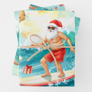 Surfing Santa Claus  Wrapping Paper Sheet