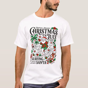 Surfing Santa Enjoying Tropical Christmas In July T-Shirt