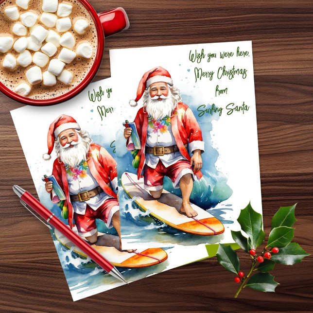 Surfing Santa Flat Holiday Card (Creator Uploaded)