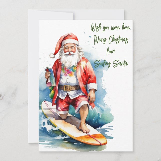 Surfing Santa Flat Holiday Card (Front)