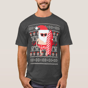 Surfing Santa Hawaiian Board Shorts Ugly Christmas T-Shirt