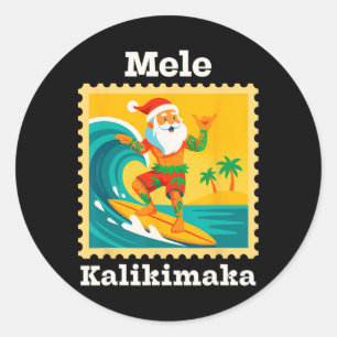 Surfing Santa Hawaiian Christmas Mele Kalikimaka Classic Round Sticker