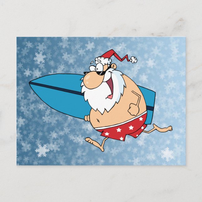 surfing santa holiday postcard (Front)