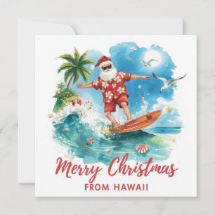 Surfing Santa in Hawaii – Tropical Christmas  Holiday Card