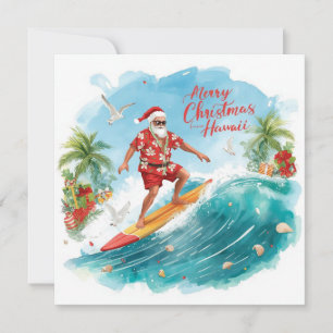 Surfing Santa in Hawaii – Tropical Christmas  Holiday Card