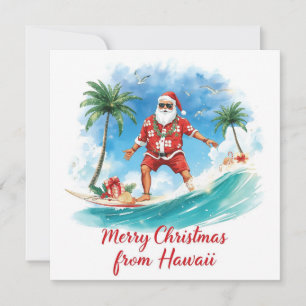 Surfing Santa in Hawaii – Tropical Christmas  Holiday Card