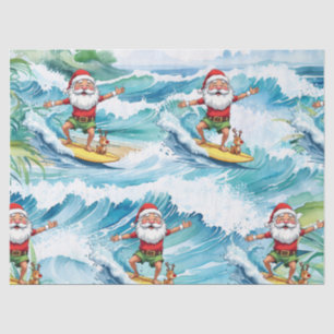 Surfing Santa is on big wave in Hawaii Tissue Paper