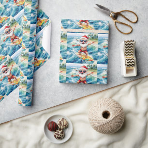 Surfing Santa is on big wave in Hawaii Wrapping Paper