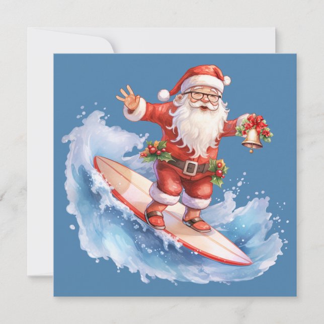 Surfing Santa Merry Christmas Card (Front)