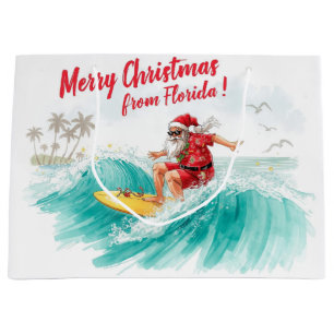Surfing Santa Merry Christmas from Florida Large Gift Bag