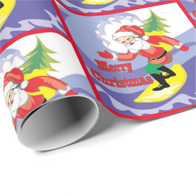 Surfing Santa Merry Christmas Wrapping Paper (Roll Corner)
