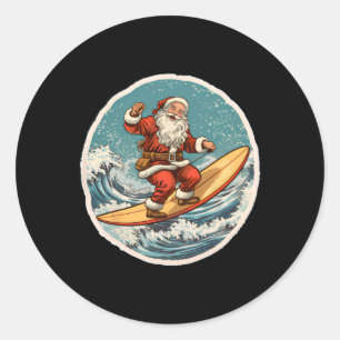 Surfing Santa On Surfboard Christmas In July Summe Classic Round Sticker