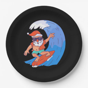 Surfing Santa Paper Plate