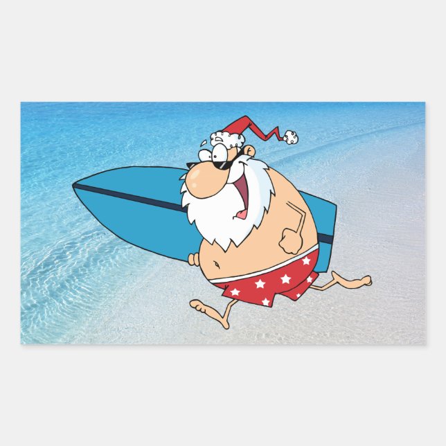 surfing santa rectangular sticker (Front)