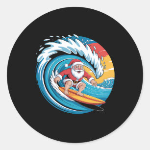 Surfing Santa Riding Wave Christmas In July Tropic Classic Round Sticker