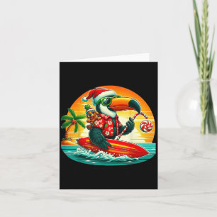Surfing Santa Toucan And Funny Dog Tropical Christ Card