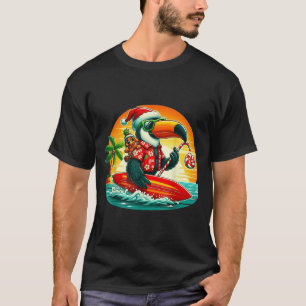 Surfing Santa Toucan And Funny Dog Tropical Christ T-Shirt