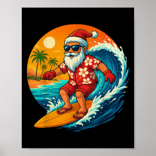 Surfing Santa Trocal Christmas Holiday Hawaiian Be Poster