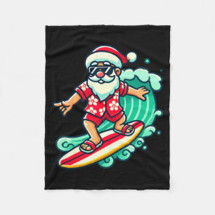 Surfing Santa Trocal Christmas Vacation Xmas In Fleece Blanket