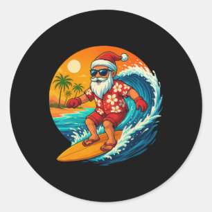 Surfing Santa Tropical Christmas Holiday Hawaiian Classic Round Sticker