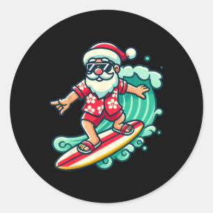 Surfing Santa Tropical Christmas Vacation Xmas In  Classic Round Sticker