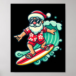 Surfing Santa Tropical Christmas Vacation Xmas In  Poster