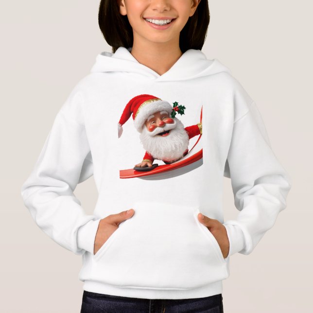 Surfing Santa with Christmas Lights Kids Pullover  (Front)