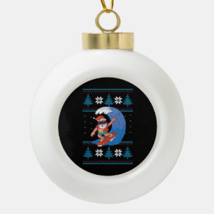 Surfing Santa with Sunglasses Funny Santa Ceramic Ball Christmas Ornament