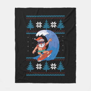 Surfing Santa with Sunglasses Funny Santa Fleece Blanket