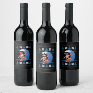 Surfing Santa with Sunglasses Funny Santa Wine Label
