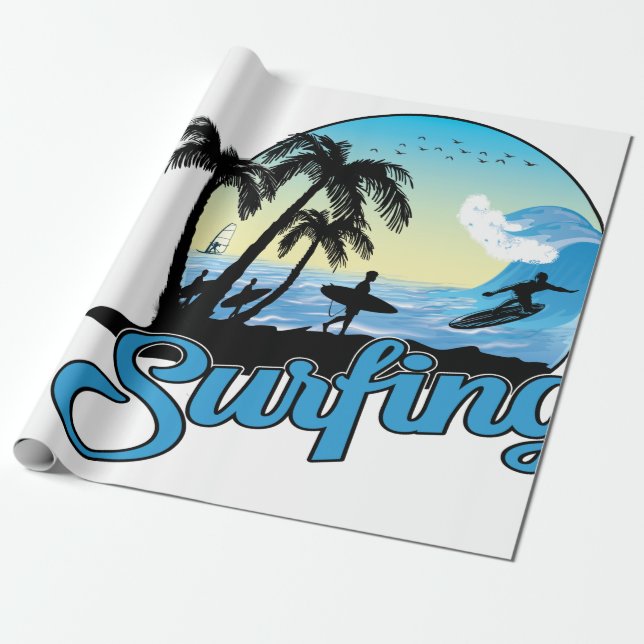 Surfing Sea Beach Wrapping Paper (Unrolled)