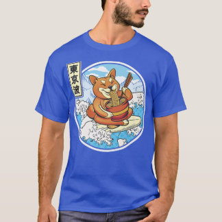 Surfing Shiba Inu Eating Ramen Japan Waves Kawaii  T-Shirt