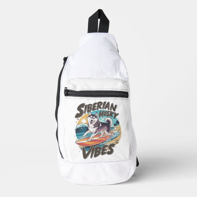 Surfing Siberian Husky Conquering Tropical Swell Sling Bag (Front)